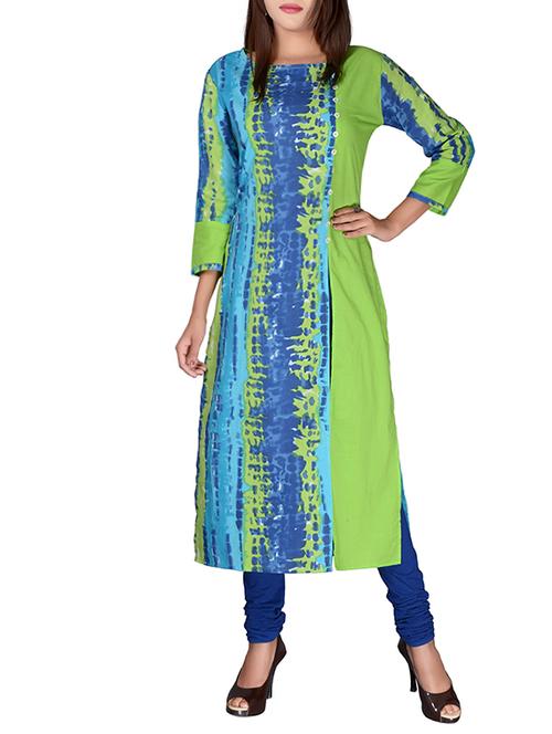 green cotton long kurta - 12981356 - Very Small Image - 1