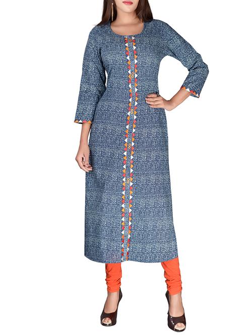 blue cotton long kurta - 12981361 - Very Small Image - 1