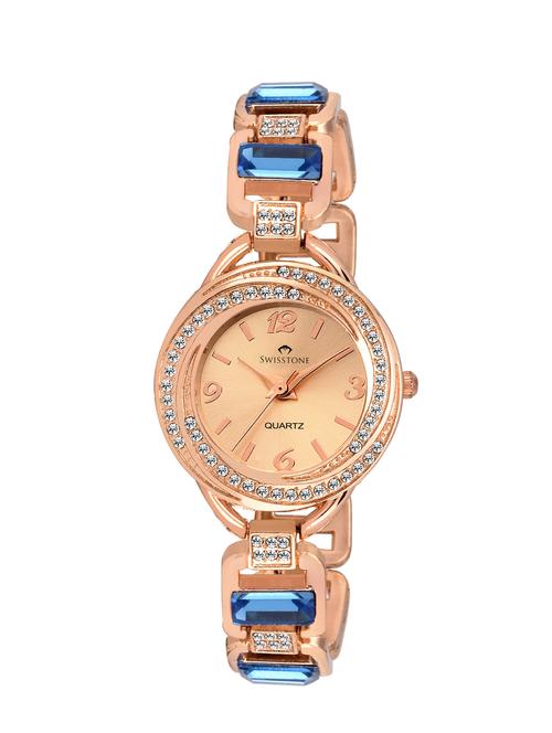 swisstone gem92g-drk-blu golden dial blue stone bracelet wrist watch for women - 12984699 - Very Small Image - 1