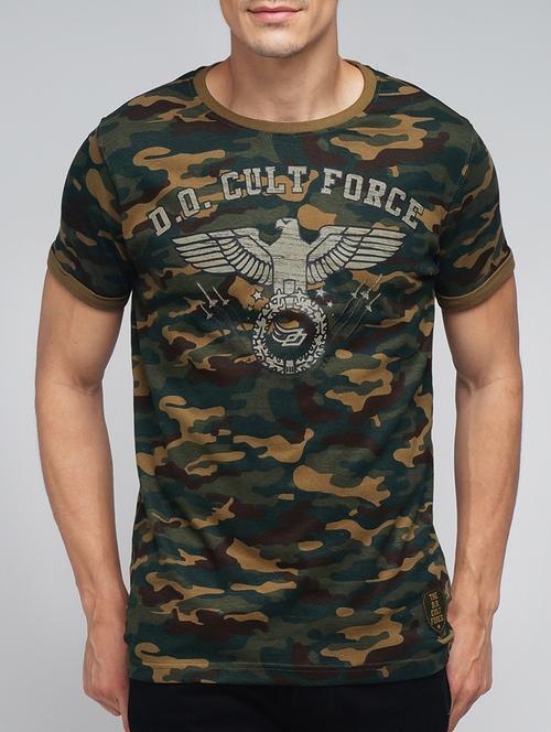 green cotton camouflage printed t-shirt - 12984871 - Very Small Image - 1