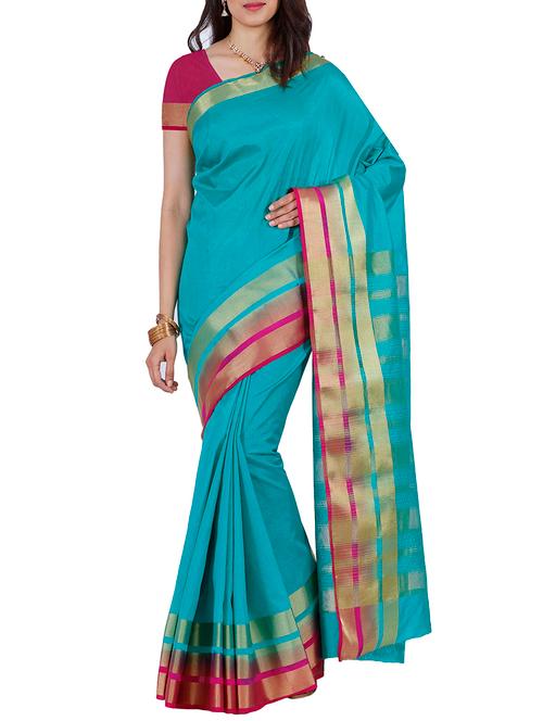 turquoise mysore silk saree - 12985176 - Very Small Image - 1