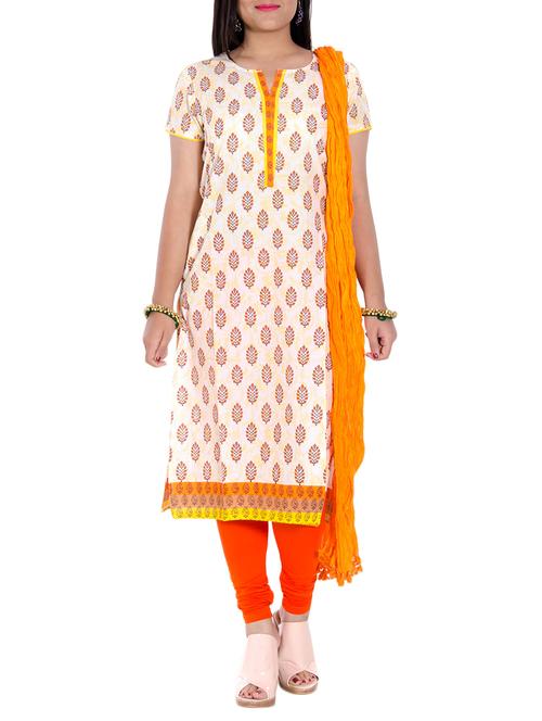cream cotton printed straight kurta - 12985366 - Very Small Image - 1