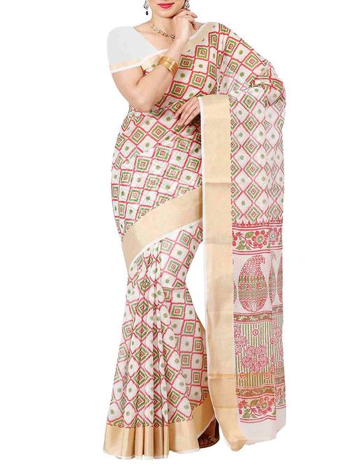 cream cotton ikat saree - 12985398 - Very Small Image - 1
