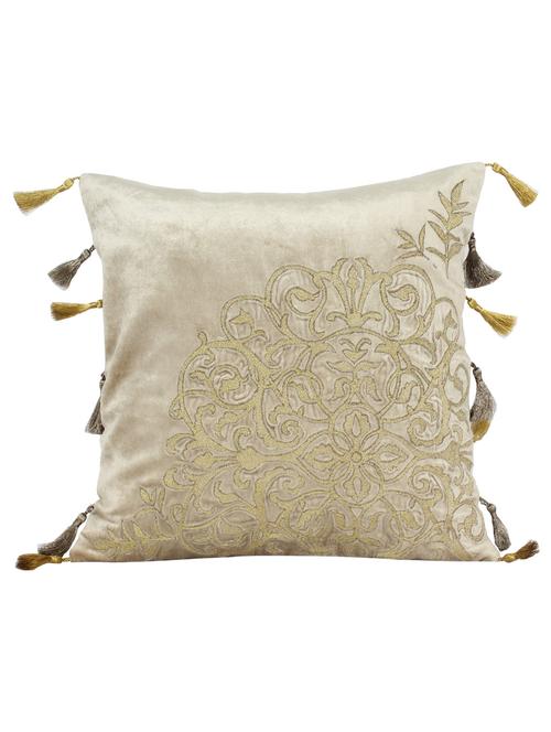 sanaa floral zari embroidery with tassels cushion cover rose gold/beige 40x40 cms - 12985563 - Very Small Image - 1