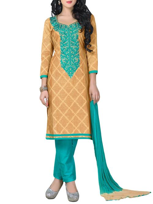 beige cotton straight pant suits unstitched suit - 12986412 - Very Small Image - 1