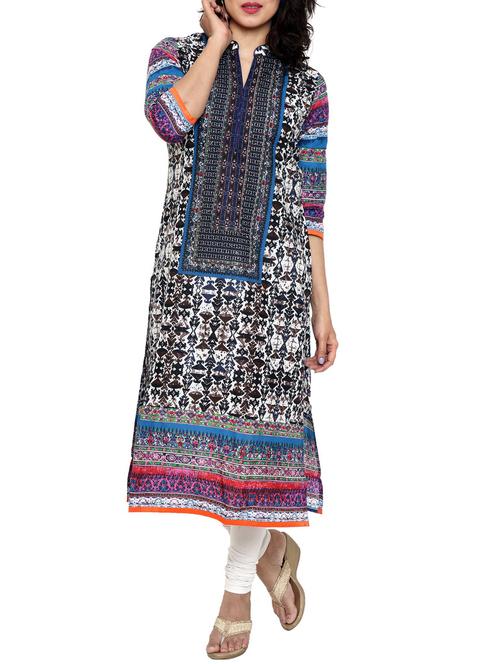 bluecolored cotton straight kurta - 12986794 - Very Small Image - 1