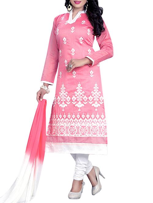 pink cotton  unstitched suit - 12986843 - Very Small Image - 1