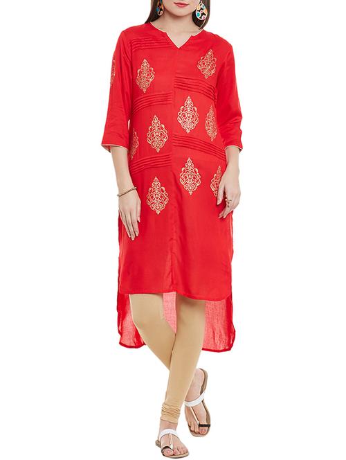 red rayon high-low kurta - 12986906 - Very Small Image - 1