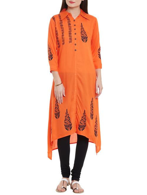 orange rayon high low kurta - 12986910 - Very Small Image - 1