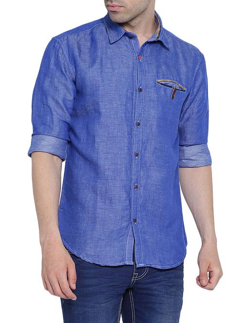blue cotton casual shirt - 12987117 - Very Small Image - 1