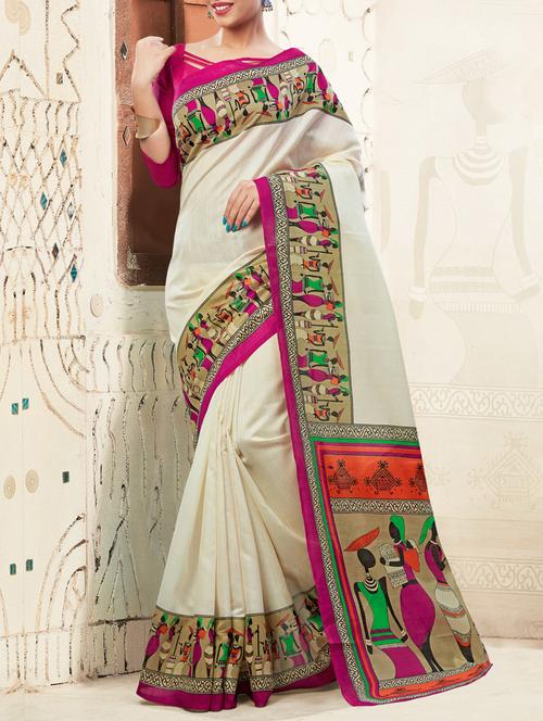 white art silk bhagalpuri saree with blouse - 12987686 - Very Small Image - 1