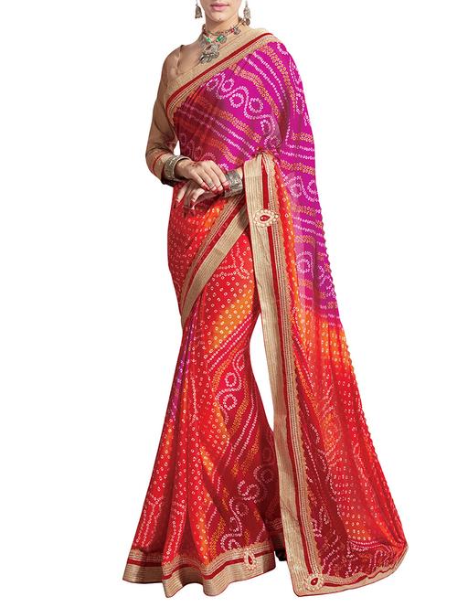 red georgette bandhani saree - 12987793 - Very Small Image - 1