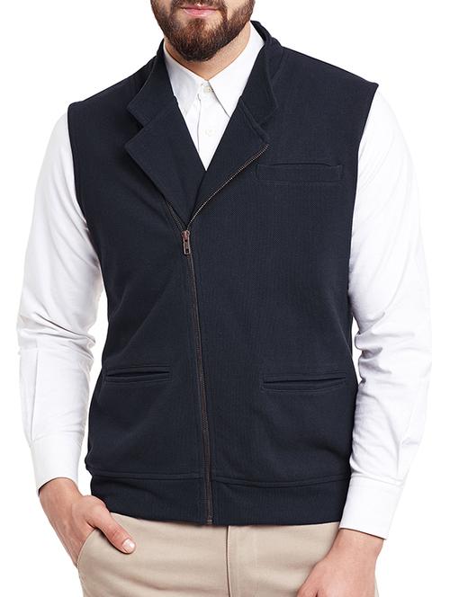 navy blue cotton formal jacket - 12988067 - Very Small Image - 1