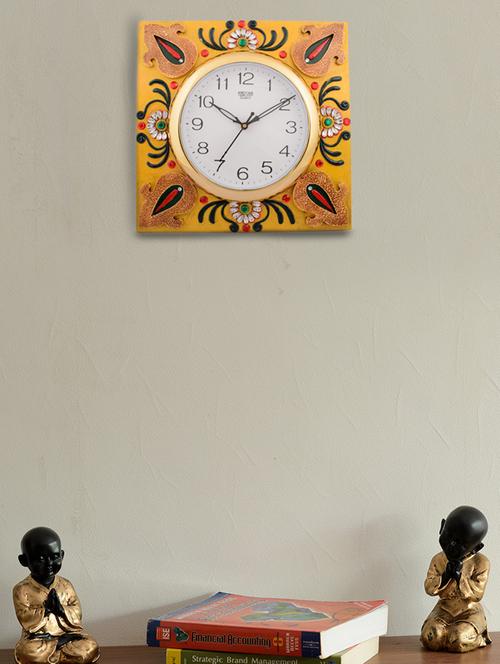 yellow wooden embellished wall clock - 1298895 - Very Small Image - 1