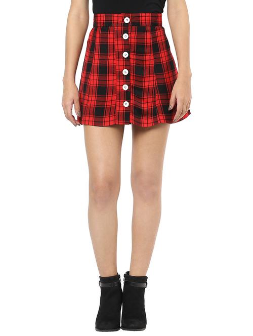 red checkered cotton a-line skirt - 12989054 - Very Small Image - 1