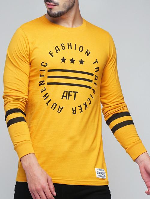 yellow typographic chest print t-shirt - 12989679 - Very Small Image - 1