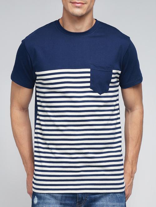 navy blue cotton striped t-shirt - 12989708 - Very Small Image - 1