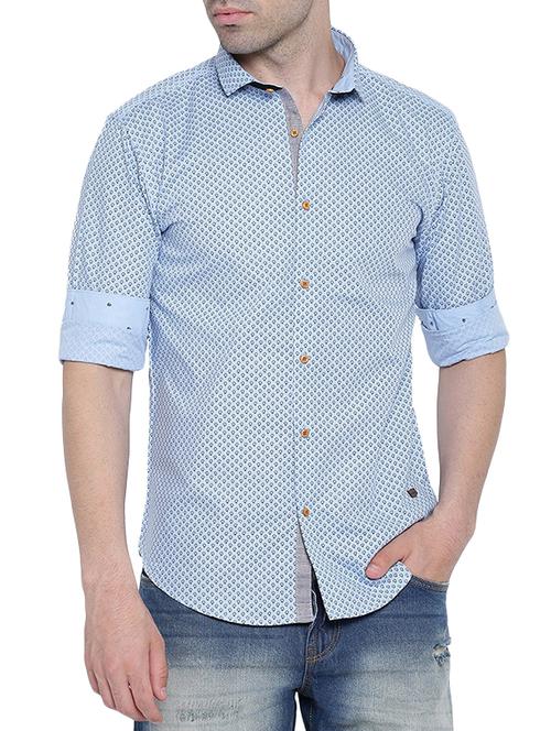 blue linen printed casual shirt - 12989926 - Very Small Image - 1