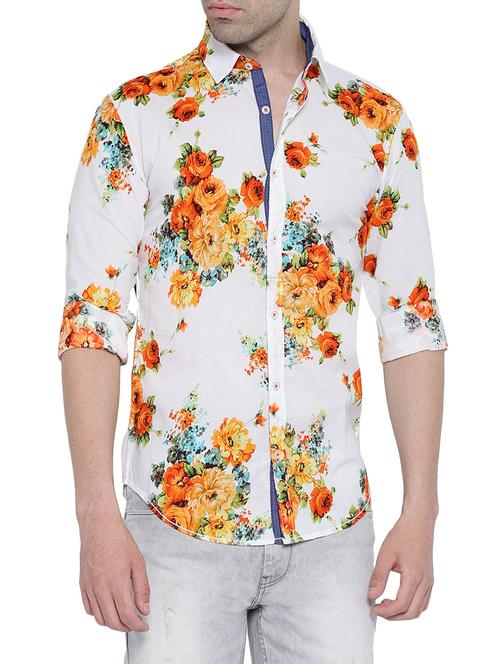 white cotton floral printed casual shirt - 12989944 - Very Small Image - 1