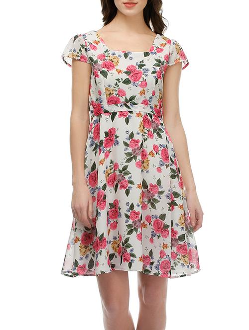 white georgette floral dress - 12990728 - Very Small Image - 1
