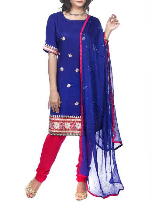 blue georgette embellished straight suit - 12992116 - Very Small Image - 1