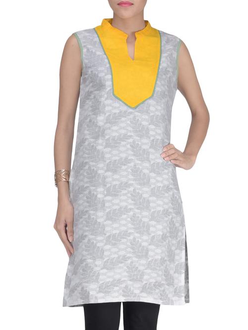 grey and yellow cotton blend printed kurti - 1299393 - Very Small Image - 1