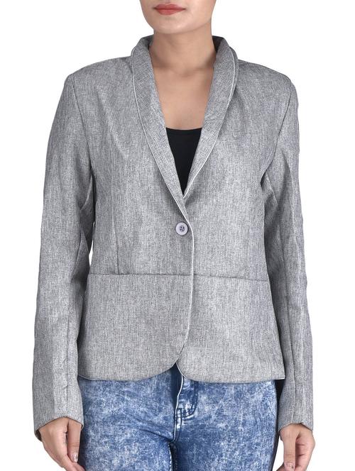 grey cotton solids casual blazer - 1299432 - Very Small Image - 1