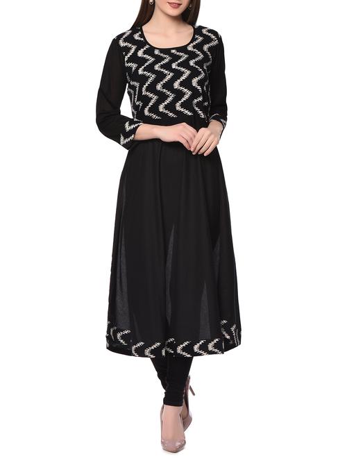 black cotton hand-block printed kurta - 12994530 - Very Small Image - 1