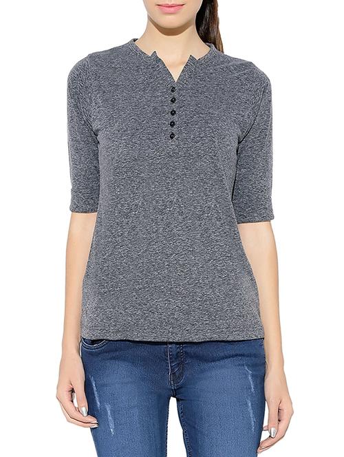 grey cotton henley tee - 12994633 - Very Small Image - 1