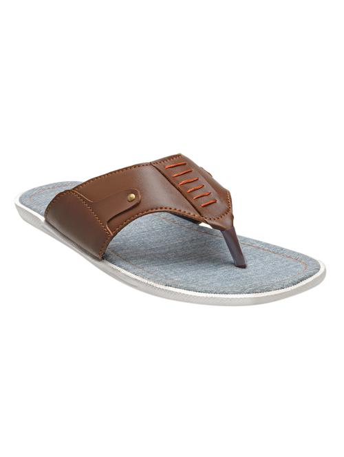 tan leatherette toe seperator slipper - 12996900 - Very Small Image - 1