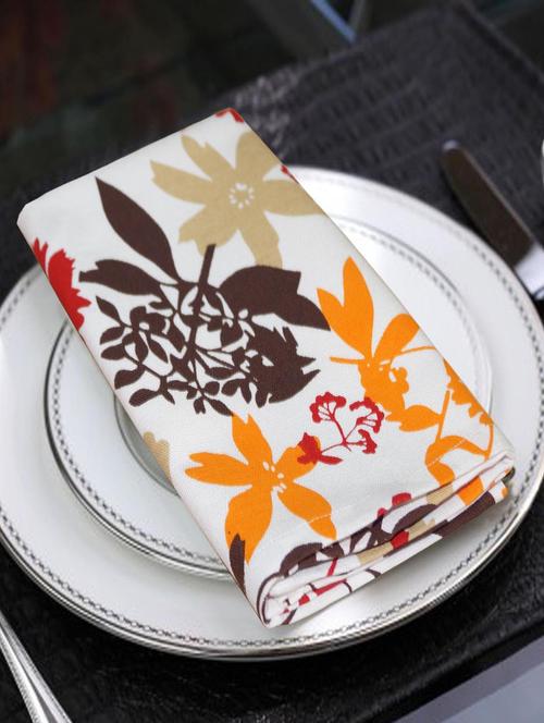 lushomes leaf printed cotton 6 table napkins set (dinner napkins) - 12998008 - Very Small Image - 1
