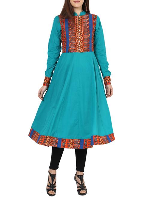 blue cotton anarkali kurta - 13000395 - Very Small Image - 1