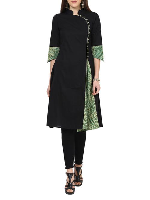 black cotton aline kurta - 13000401 - Very Small Image - 1