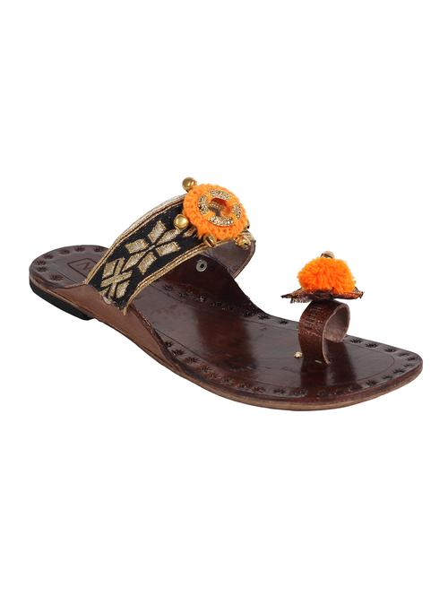 black  one toe kolhapuri - 13001856 - Very Small Image - 1