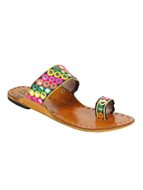 multi colored one toe kolhapuri - 13001871 - Very Small Image - 1