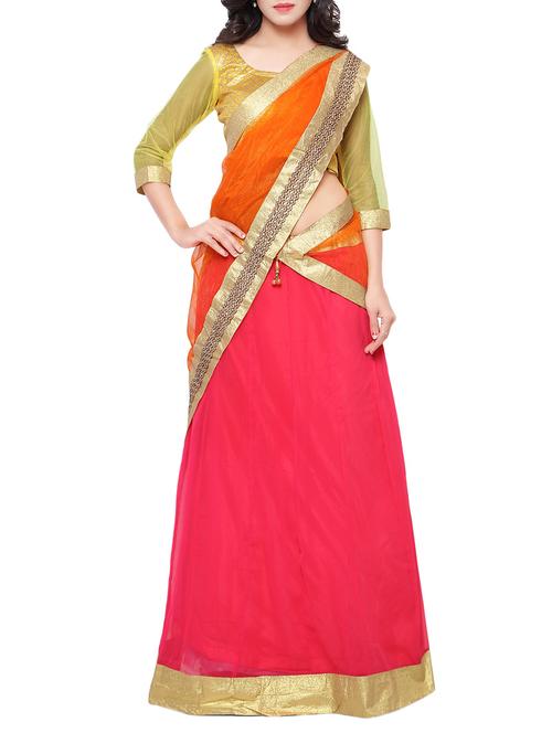 pink faux georgette flared lehenga - 13003230 - Very Small Image - 1