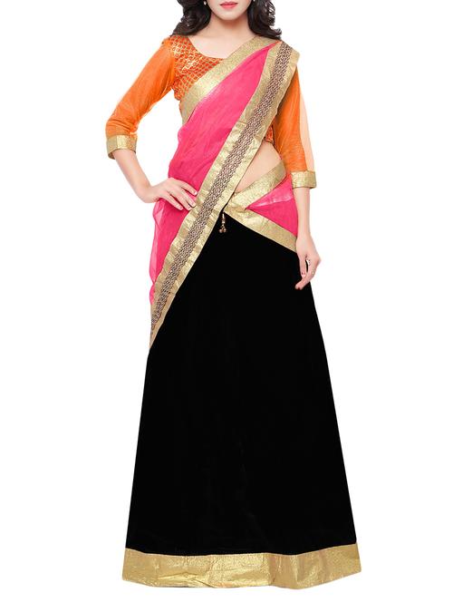 black faux georgette flared lehenga - 13003231 - Very Small Image - 1
