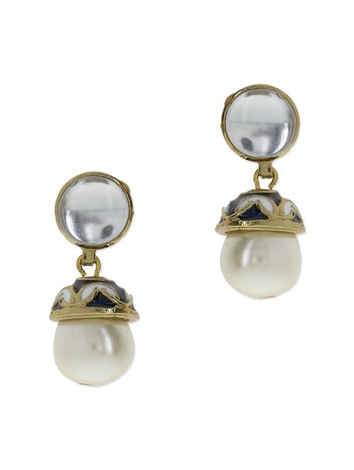 faux pearl dangler gold stud earrings - 1300351 - Very Small Image - 1