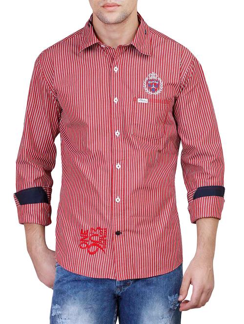 red cotton striped casual shirt - 13006959 - Very Small Image - 1