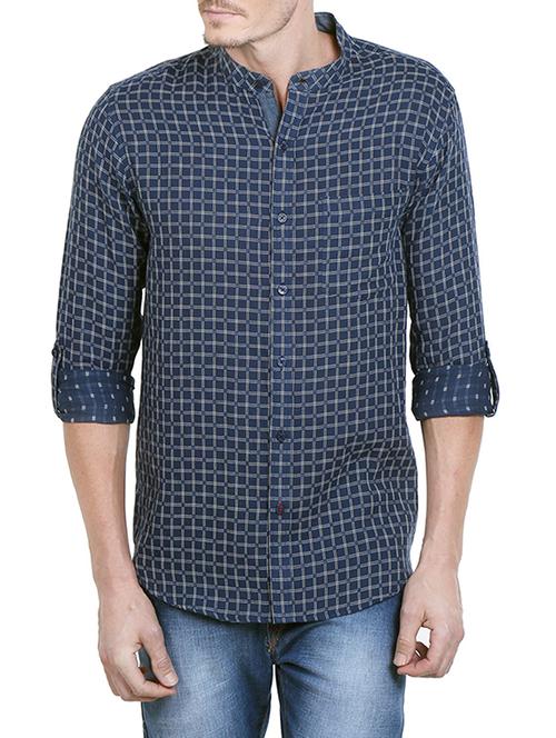 blue cotton checked casual shirt - 13008984 - Very Small Image - 1
