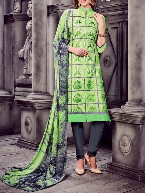 green cotton unstitched suit - 13009018 - Very Small Image - 1