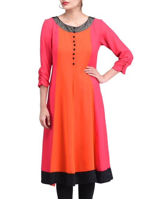 orange & pink georgette a-line kurta - 1300905 - Very Small Image - 1