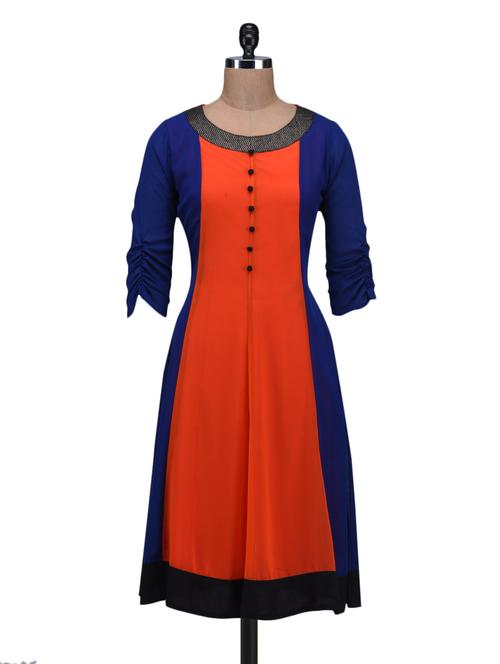 blue & orange georgette a-line kurta - 1300907 - Very Small Image - 1