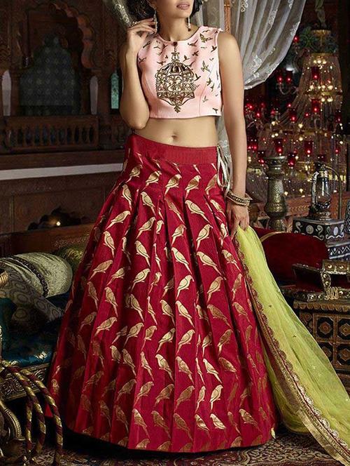 red a-line lehenga - 13010641 - Very Small Image - 1