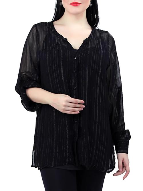 roll up sleeved sheer plus shirt - 13010785 - Very Small Image - 1