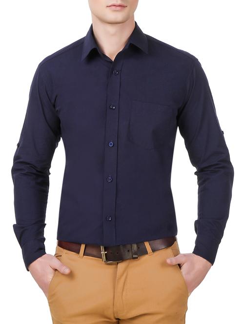 navy blue cotton formal shirt - 13010929 - Very Small Image - 1