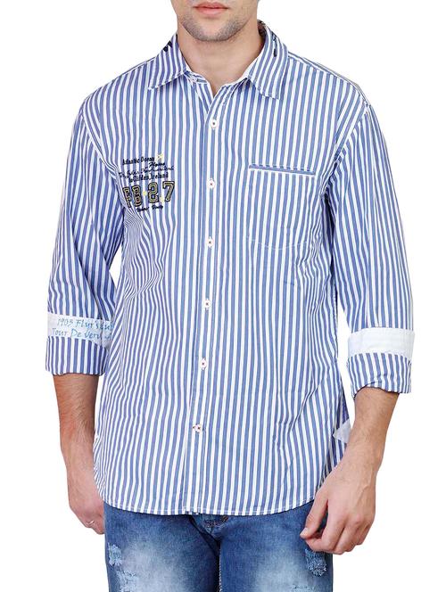 blue cotton striped casual shirt - 13011887 - Very Small Image - 1