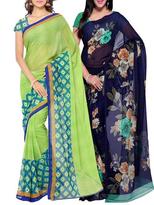 multi colored floral printed combos saree - 13013351 - Very Small Image - 1