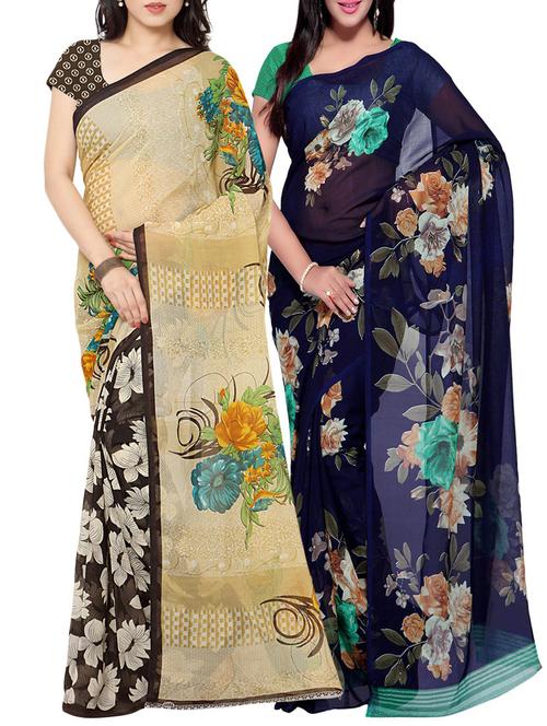 multi colored floral printed combos saree - 13013366 - Very Small Image - 1