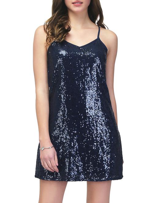 navy blue georgette sequin shift dress - 13014500 - Very Small Image - 1